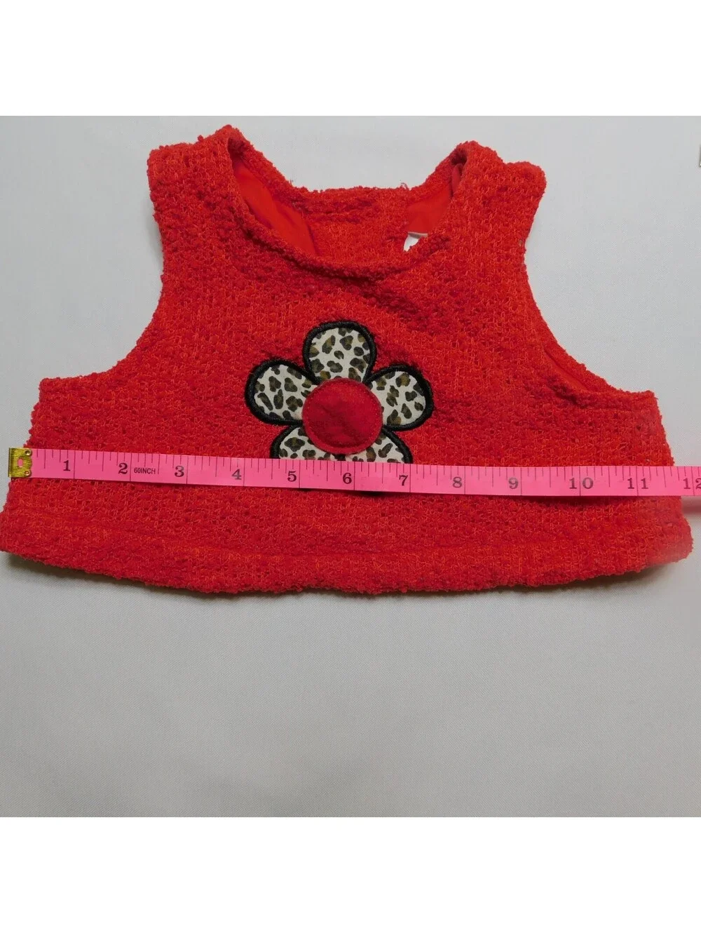 Rare Editions Baby Girls Vest 24M Red Fuzzy Boucle Faux Fur Leopard Flower Top
